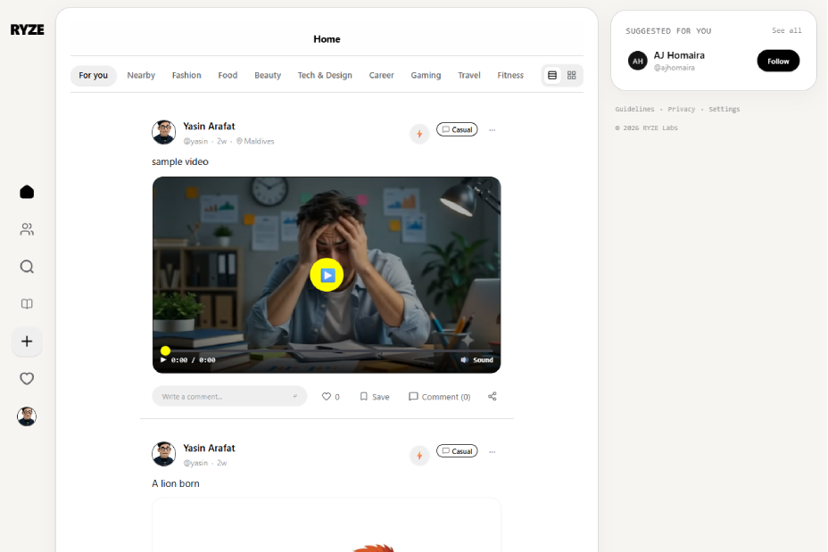 4. Social Media App (Video/Post)